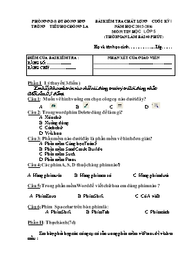 Đề kiểm tra học kì I Tin học lớp 5 (Có đáp án) - Năm học 2016-2017 - Trường Tiểu học Phú Nghĩa